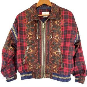 Vintage Womens Sz S Tartan Baroque Plaid Paisley Jacket Petite Sophisticate Red